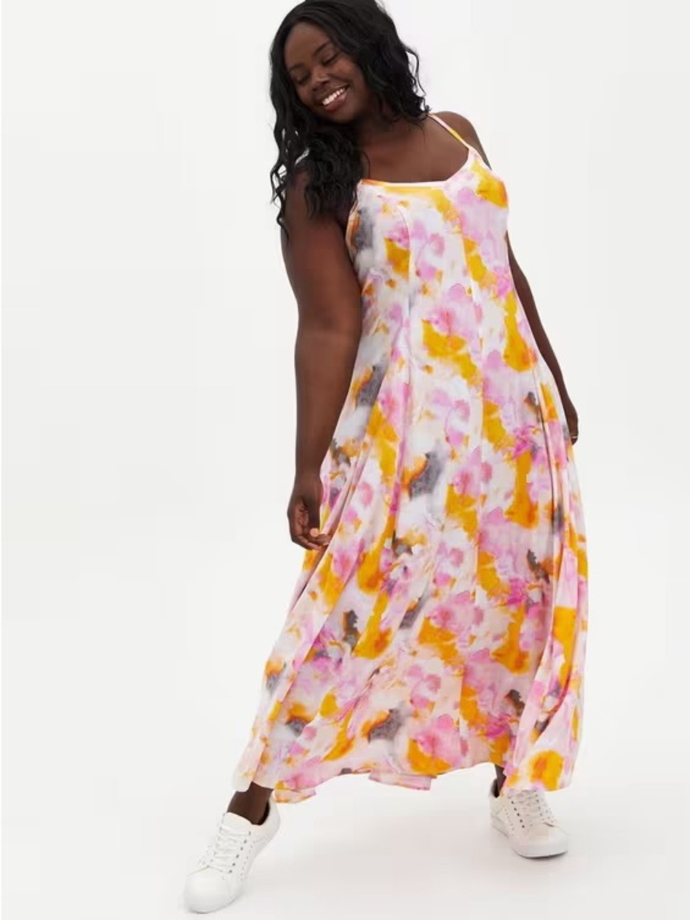 torrid Pink, Yellow & Gray Floral Tie-Dye Maxi Dress
